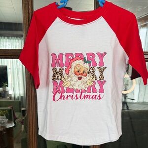 Merry Christmas Kids Raglan Tee -‎ Red & White